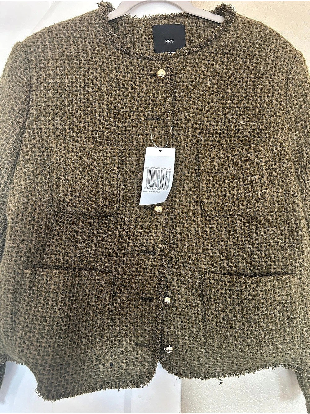 MNG Textured Cardigan in Green & Brown NWT